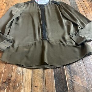 Club Monaco Olive Blouse with Black Accents